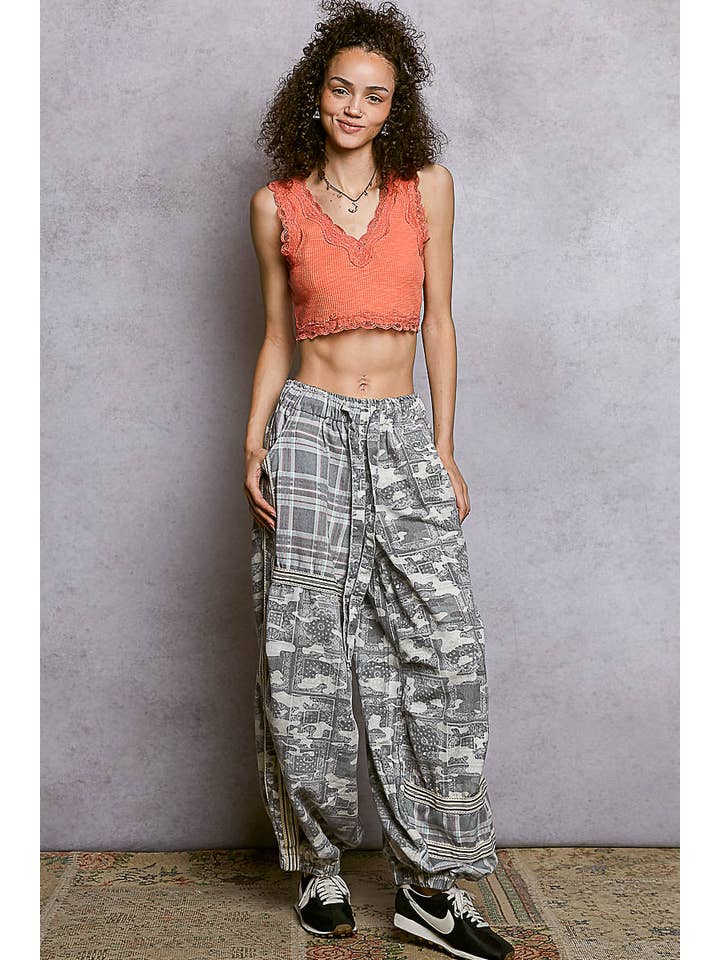 Pol Clothing - Wholesale Pants - Women's - Printed Woven Contrast Band Trim Jogger Pants3