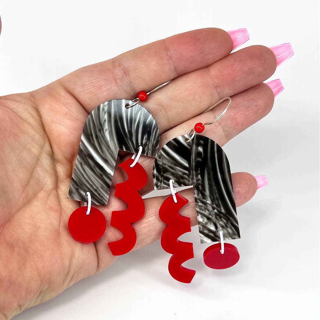Audacious Studio - Wholesale Dangle Earrings - Arch Mobile Earrings in Black Brushstrokes1