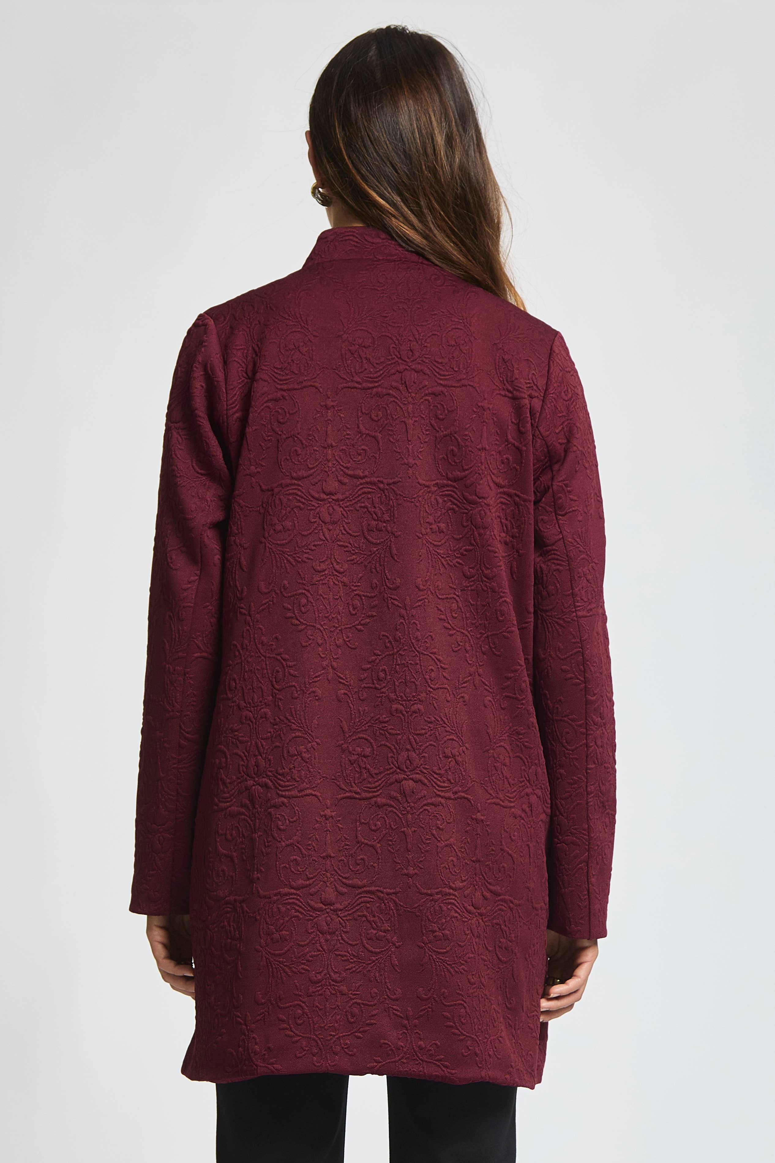 Dear Scarlett - Vente Manteau – femme - Manteau Midi Jacquard Élégant1