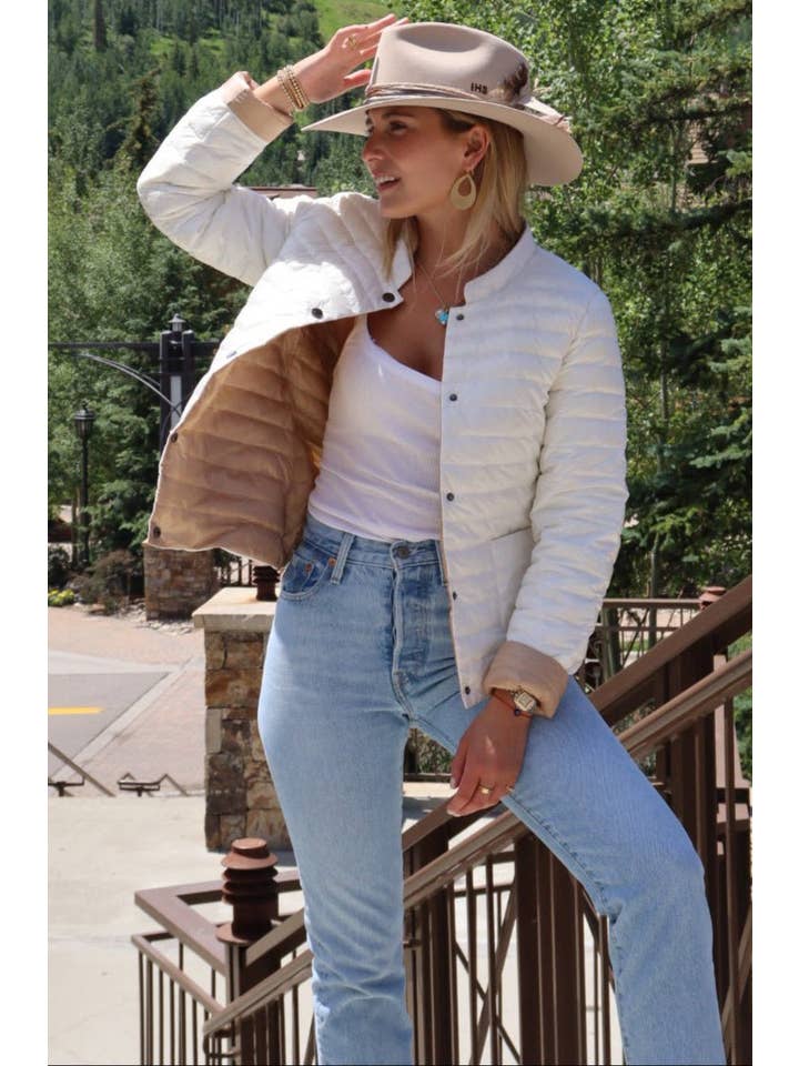 Cotes of London - Vendita all'ingrosso Piumino - Donna - Il Leicester in Matte | Giacca Piumino Reversibile 2 in 1 | Cammello / Avorio3