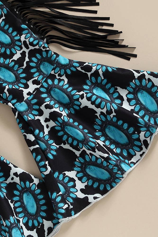 UNISHE - Vente Ensemble haut et pantalon – enfant - Ensemble de 2 pantalons et hauts évasés à pompons pour enfants BDR0098