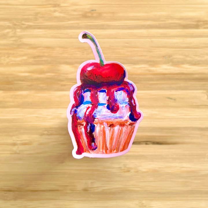 Pegatina de vinilo | Cupcake de cereza para venta al por mayor de Janine Payne Illustrations