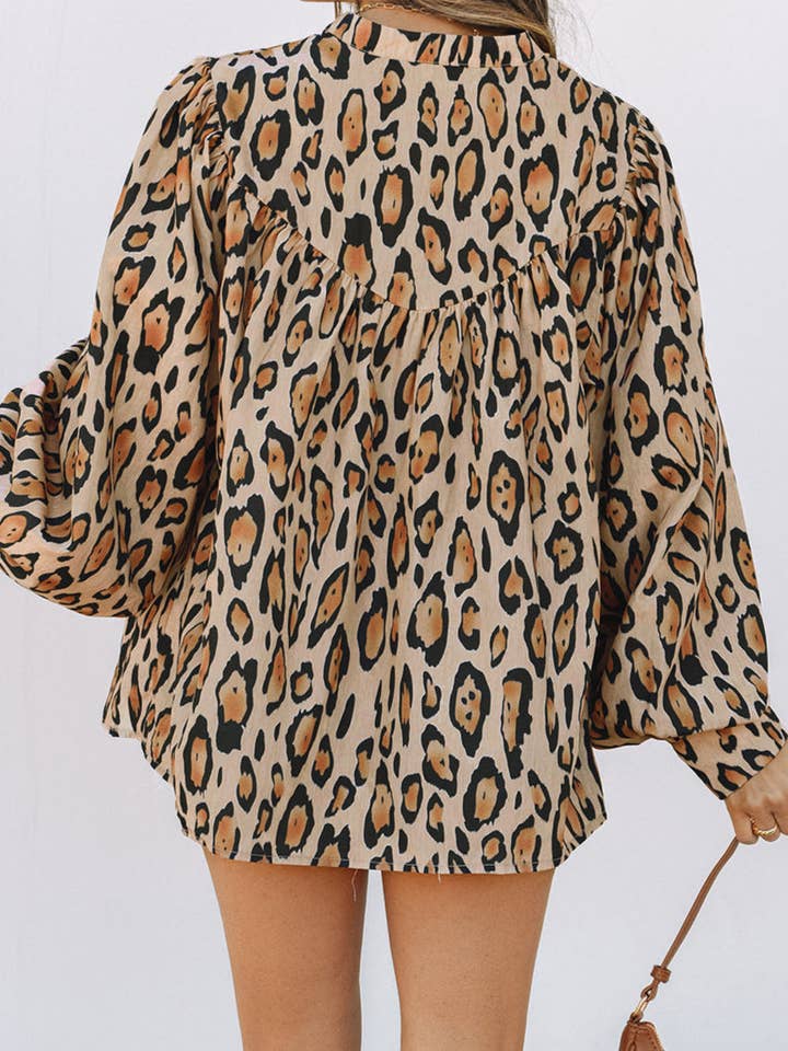 LALA LOO - Wholesale Button Down Shirt - Women's - Leopard Balloon Sleeve Buttoned Shirt1