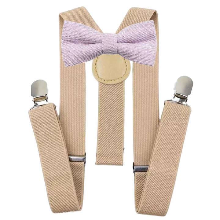 Viola Boys Soft Purple Cotton Blend Bow Tie and Cream Braces Set for wholesale by Dickie Bow