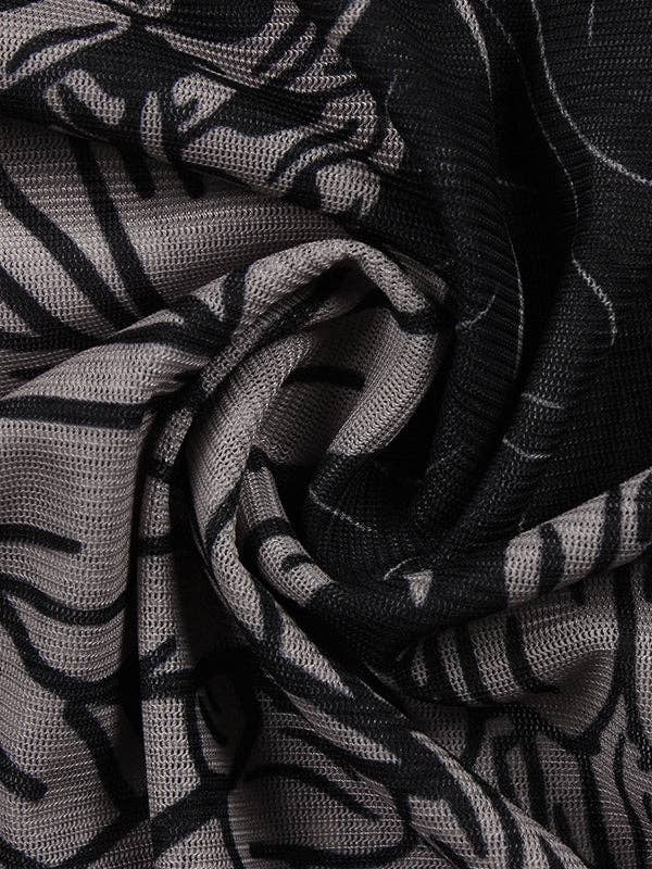 BLACK Long Sleeves Skinny Printed See-Through Split-Joint High Neck Evening Dresses Maxi Dresses for wholesale on Faire7