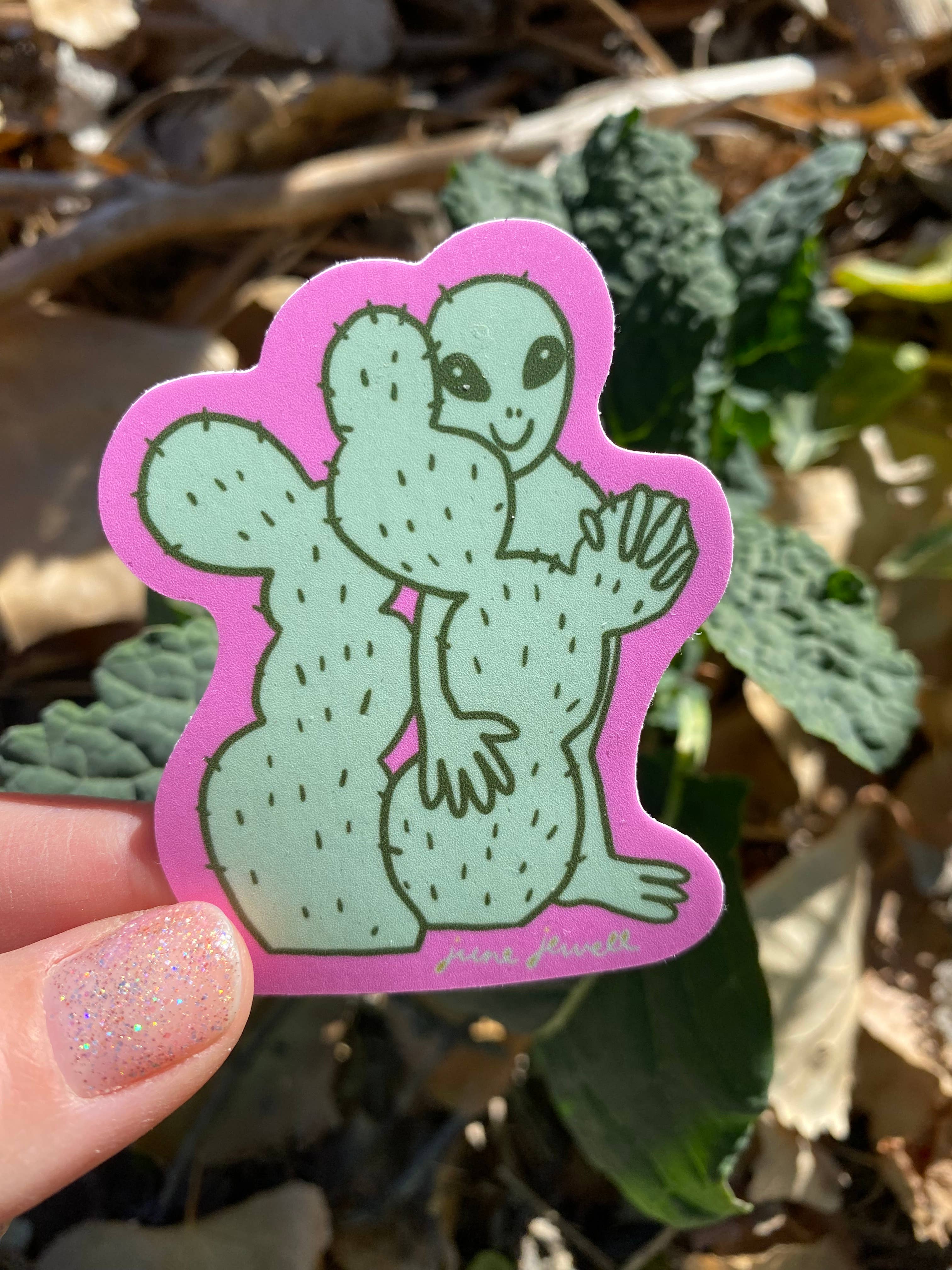 June Jewell Designs - Wholesale Sticker - 3” Pink Alien Vinyl Sticker1