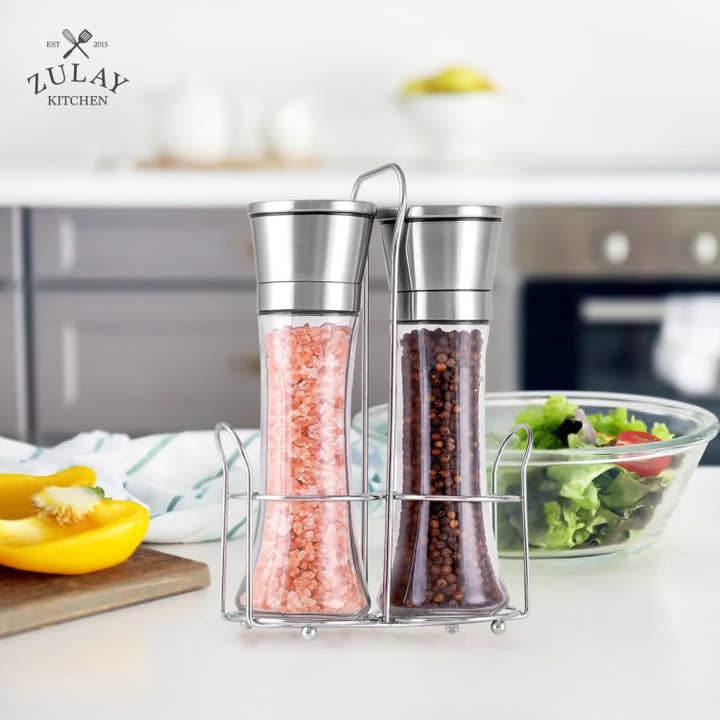 Zulay Kitchen - Wholesale Pepper Mill - Salt and Pepper Grinder with Lid Cap & Portable Holder