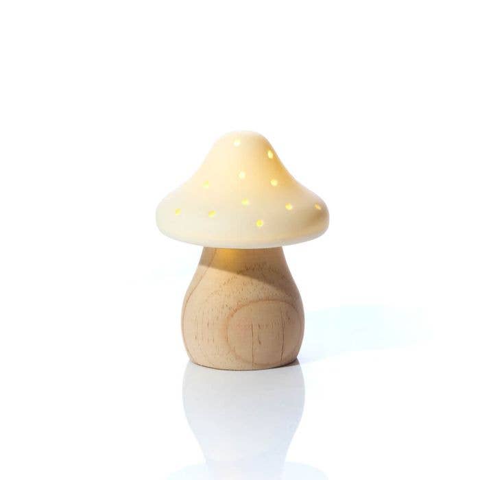 Langs - Wholesale Decorative Tabletop Object - Mushroom Toadstool Flat Porcelain White Led Light With Wood Base2