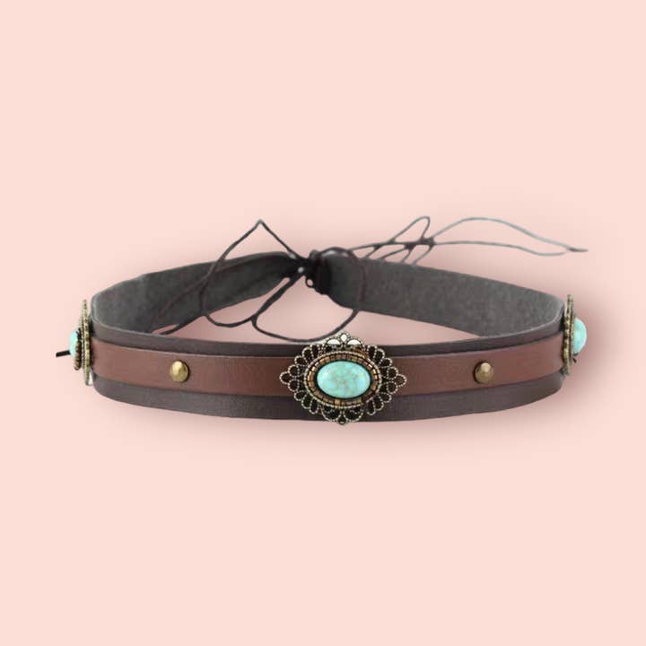 Turquoise Faux Leather Hat Band for wholesale by Wild Indigo