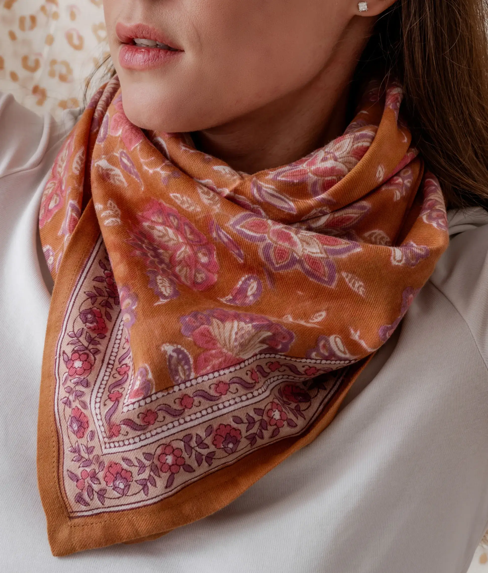 Bindi Atelier - Wholesale Head Scarf - Women's - Adult Scarf in Blockprint Cotton - Matira Praline1