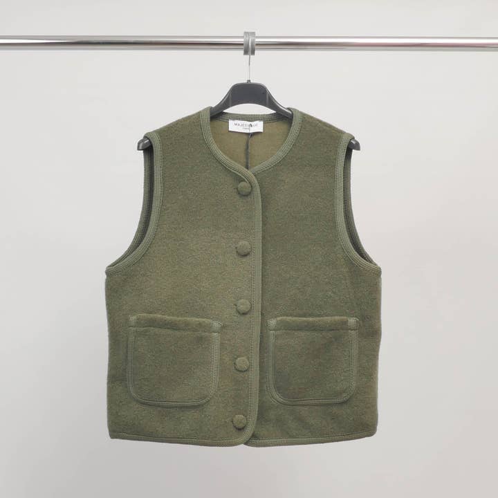 Sleeveless vest with covered buttons MJ85205 for wholesale by Cecile Wang