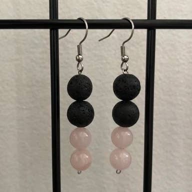 Lava Bead & Rose Quartz Earrings for wholesale by Kalveca