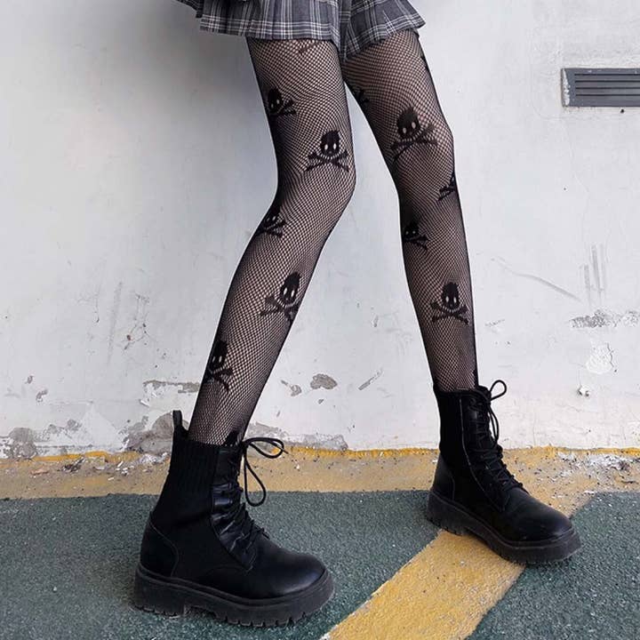 Tourtiwi - Wholesale Tights - Women's - Gothic Punk Skull Fishnet Pantyhose