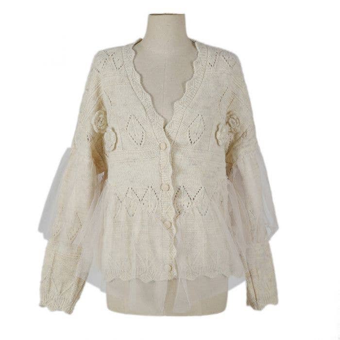 PEACH ACCESSORIES - Wholesale Cardigan - Women's - Knitted Cardigan with Lace Detail SDK1531