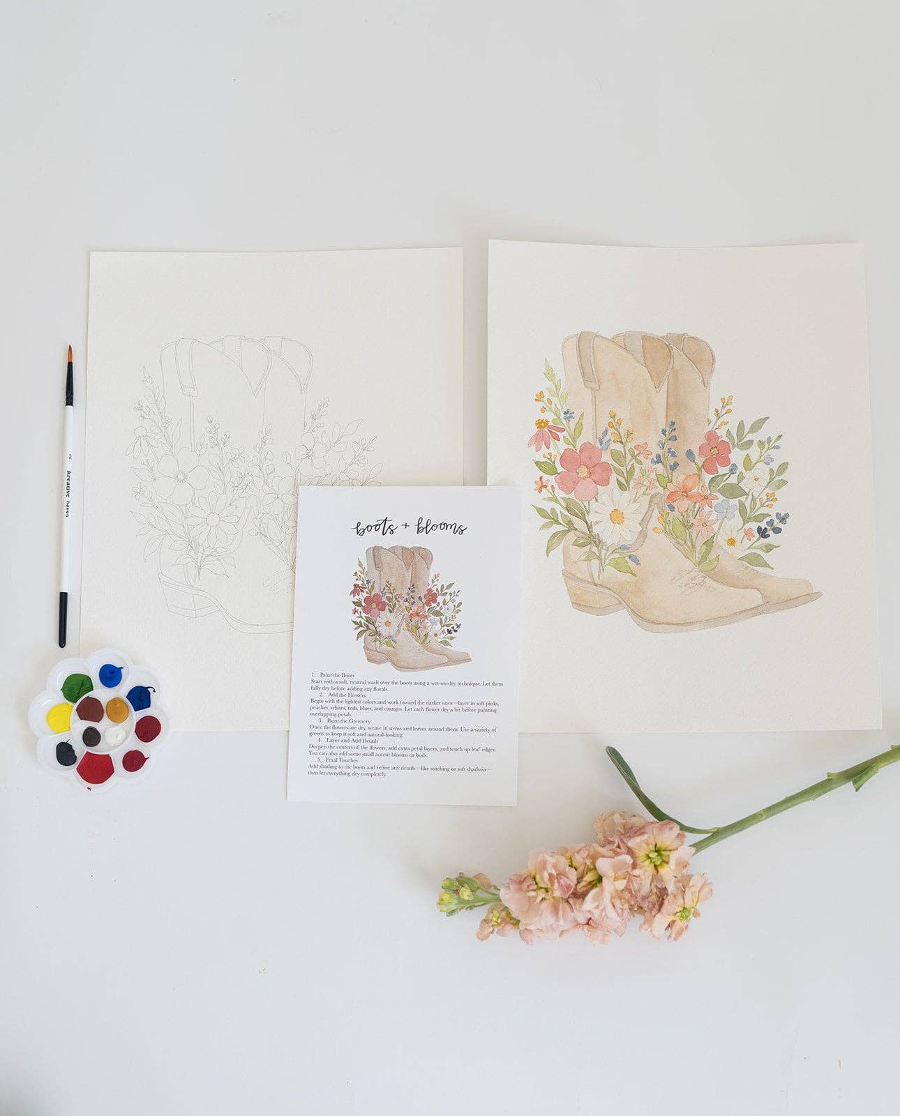 Bailey Rae Studio - Wholesale DIY Craft Kit - boots & blooms - watercolor kit