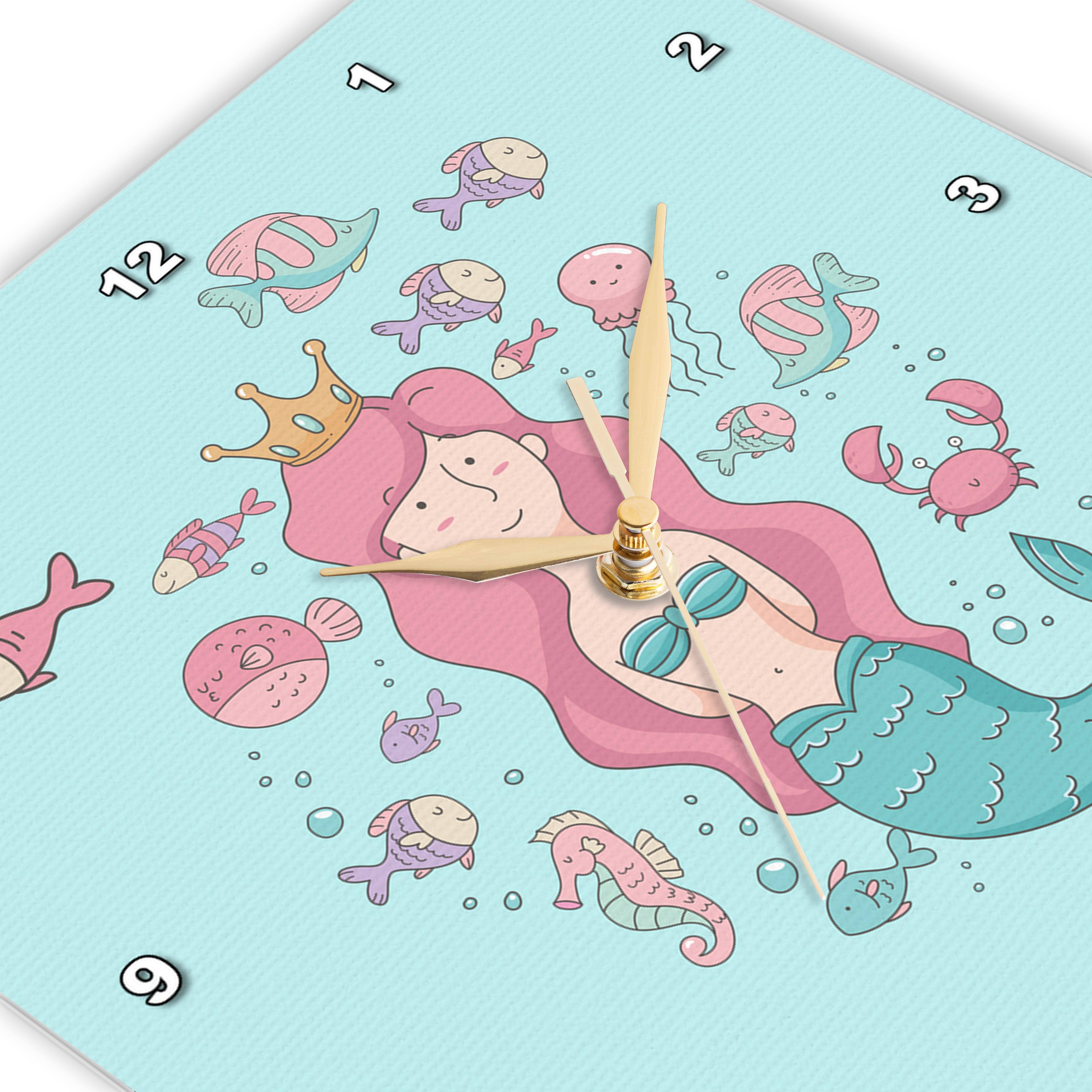 3dRose - Wholesale Wall Clock - 3dRose, Ocean Underwater Mermaid and Swimming Fish Illustration for Kids, Wall Clock2