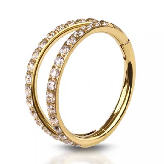 GEM CZ 2 ROW DOUBLE 316L SS HINGED SEGMENT HOOP RINGS for wholesale by CRAVE