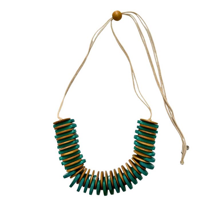 Bijondo - Vente Colliers plastrons - Collier réglable en bois et coton Polly