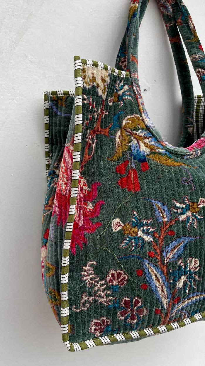 bhavnas boutique - Wholesale Tote Bag - Women's - Party Wear Floral Jaipuri Quilted Velvet Cotton Women Bags4