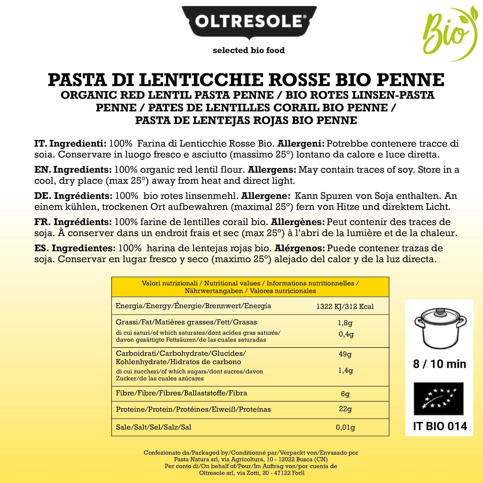 Oltresole - Wholesale Pasta - ORGANIC RED LENTIL PASTA PENNE 350 g4