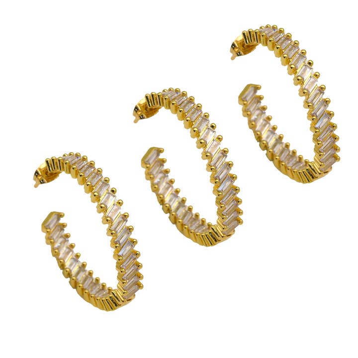 Gold Filled Baguette CZ Hoop Earrings, Sku#LD379 for wholesale by BestBeads&Beyond