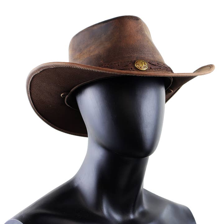 Premium robust läderhatt med brätte Klassiska utomhushattar för wholesale av USA Leather Shop