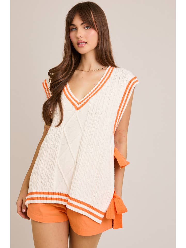 LE LIS - Wholesale Knit Top - Women's - V-NECKLINE KNIT SWEATER TOP WITH TIE BOW ON THE SIDE