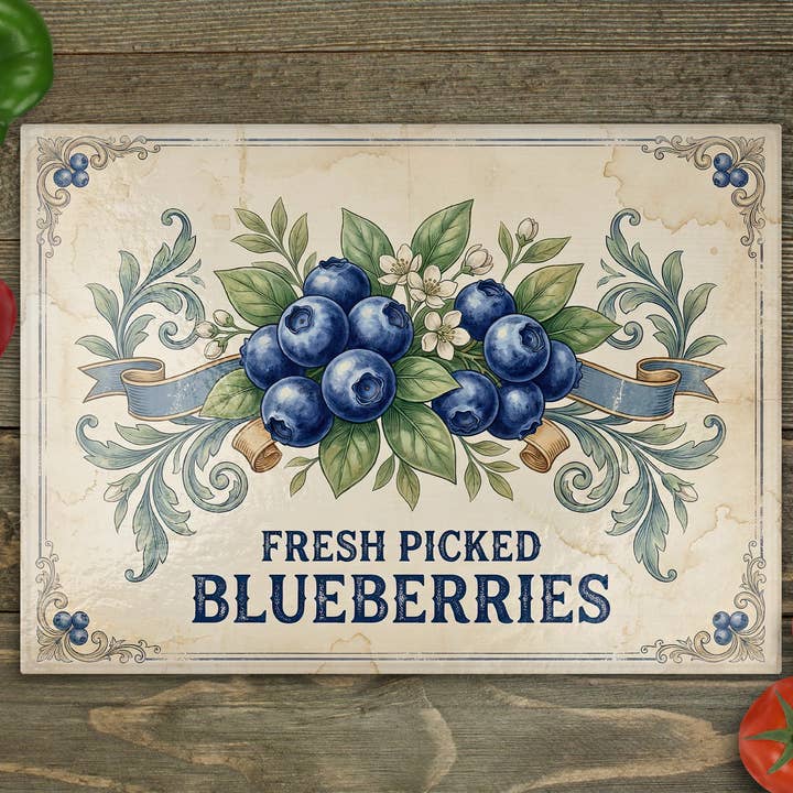 Blueberries Glass Cutting Board for wholesale by Beautiful Creations by Laney