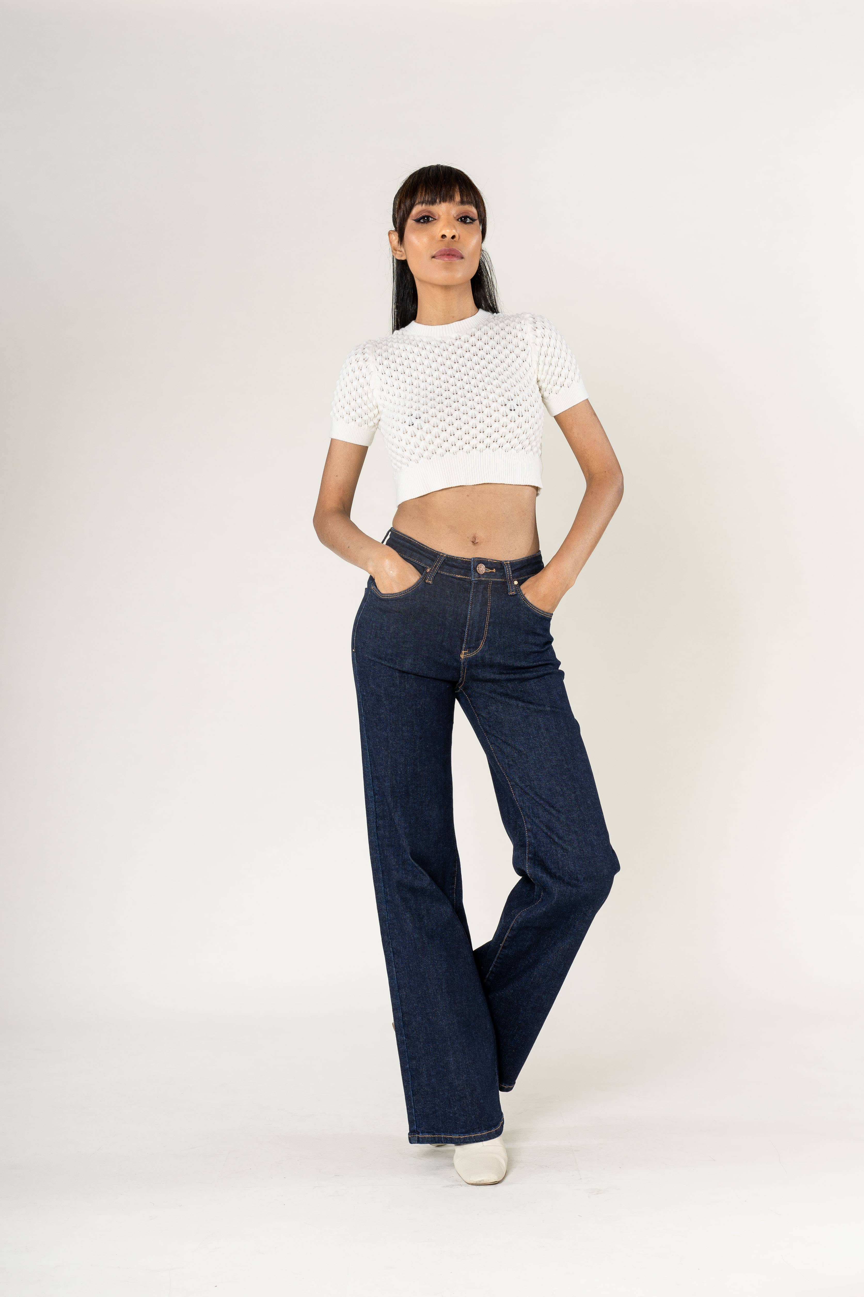 Nina Carter - Vendita all'ingrosso Jeans - Donna - Jeans a vita alta a zampa con tessuto elasticizzato P08038