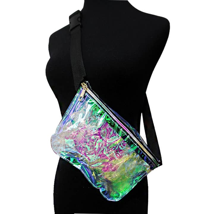 Cubic Iridescent Clear Holographic PVC Fanny Pack for wholesale on Faire1