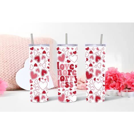 Love More Worry Less White Tumbler for wholesale by Easy Teesy Shirts