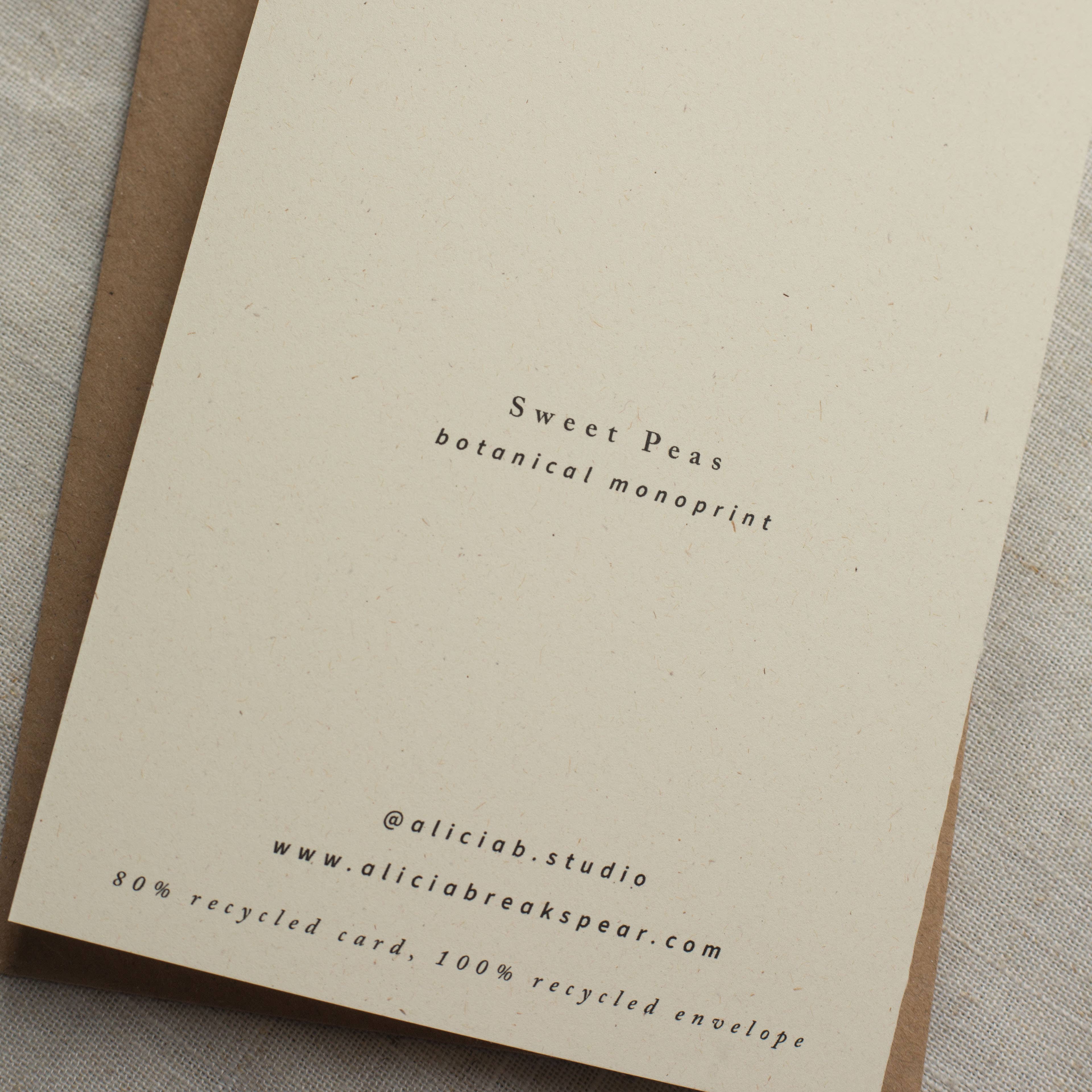 Alicia Breakspear - Wholesale Everyday Greeting Card - Sweet Peas Flower Greeting Card A6 Recycled Card 5