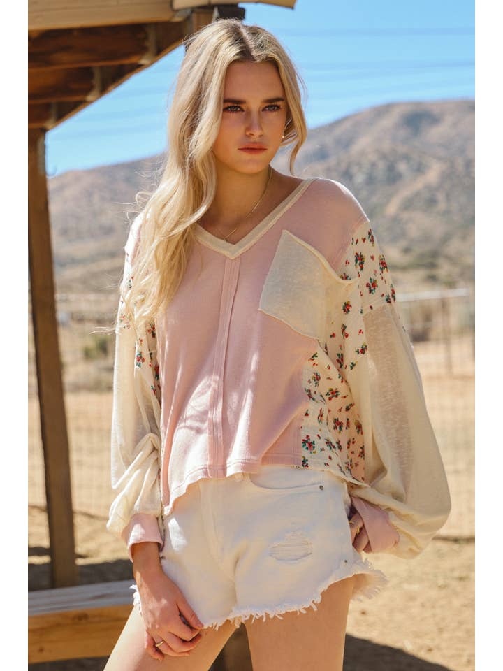 Blush Pink Oversized Patchwork Lightweight Sweater for wholesale on Faire
