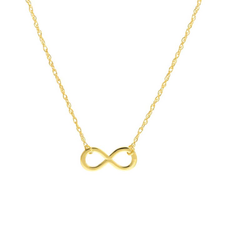 Petit collier Infinity doré - Pendentif Infinity en or jaune pour la vente par Alexis Jae