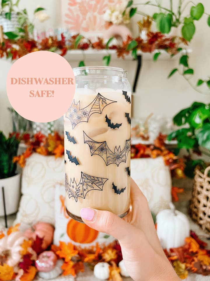 20oz Bats Iced Coffee Beer Can Glass for wholesale by Hart and Flora Shop