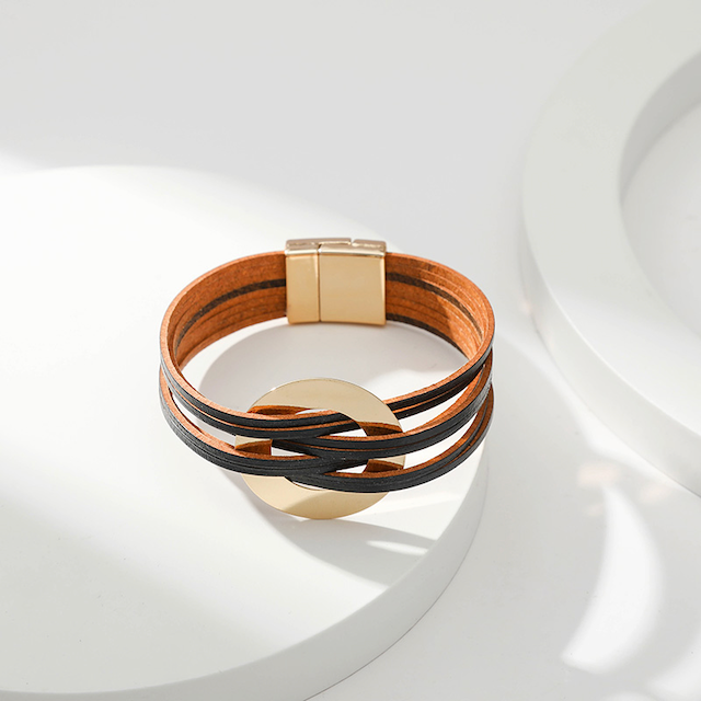 Pretty Persuasions - Vente Bracelet jonc - B22072 Bracelet en cuir PU à anneaux entrelacés4