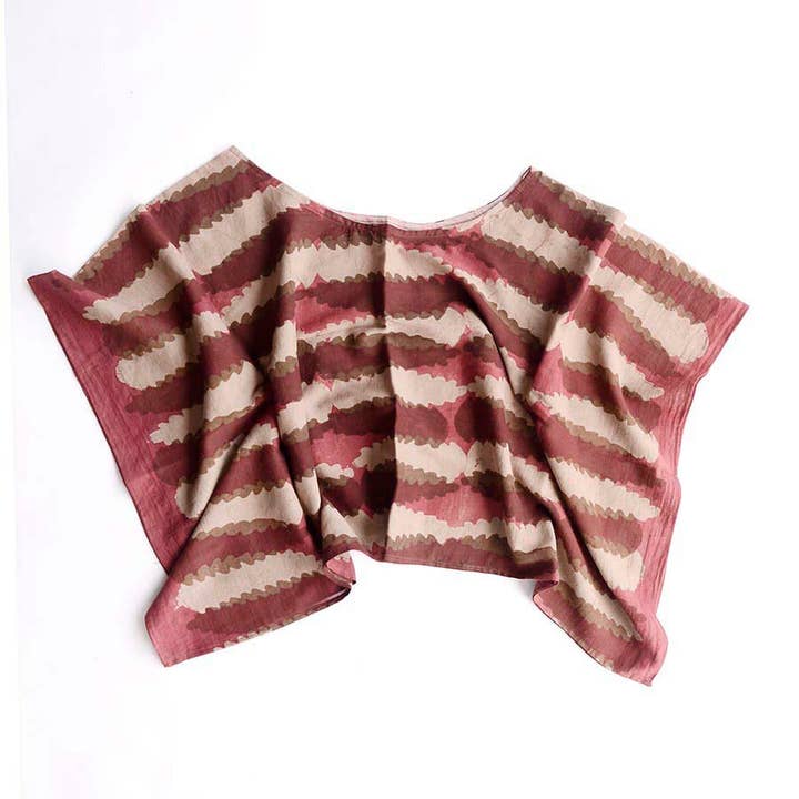 Ichcha - Wholesale Blouse - Women's - Red Sheer Silk Cotton Blouse Block Print Crop Top - ARUBA1