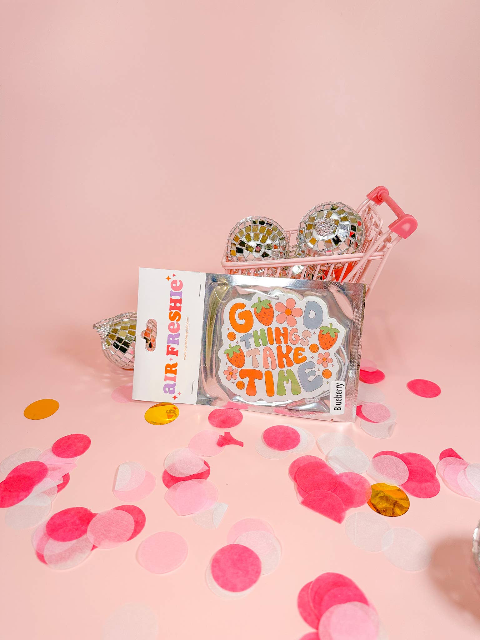 BlushedDesigns Co. - Wholesale Car Freshener - Women's - Good Things Take Time Air Freshener (Blueberry Scent)