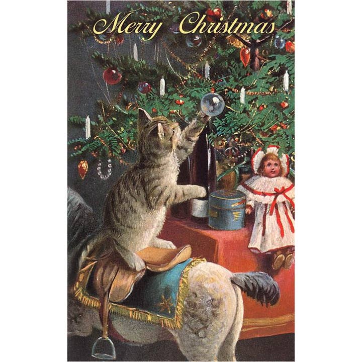 Greeting Card MC-548 Cat Playing with Glass Ornament for wholesale by Found Image Press