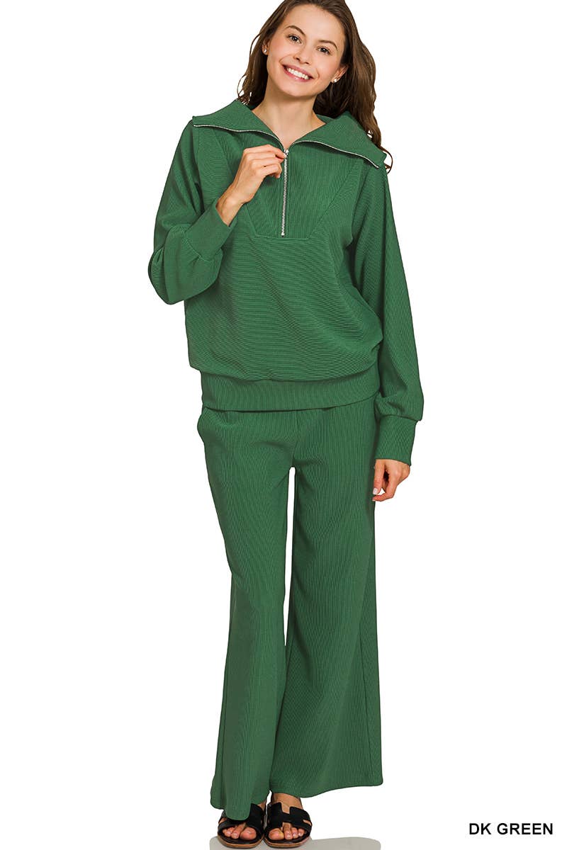 Vanilla Monkey - Wholesale Top & Pant Set (NOT Loungewear) - Women's - Ribbed High Neck Half Zip Pullover And Pants Set4