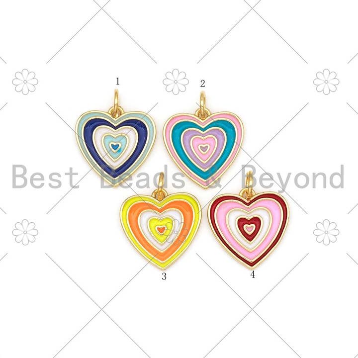 BestBeads&Beyond - Wholesale Individual Charm/Pendant - Colorful Enamel Triple Heart Shape Pendant, Sku#L628