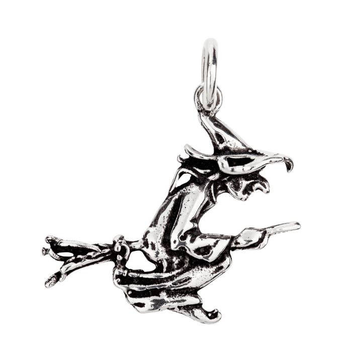 Silver Jewellery Cavern Wholesale - Wholesale Individual Charm/Pendant - Flying Witch On Broomstick Pendant