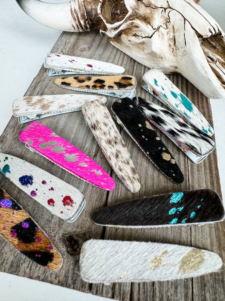Western Hair On Cowhide Hair Clip Barrette for wholesale by Boho Ranch Shop