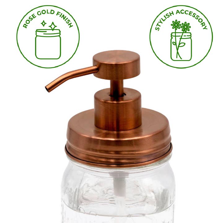 Mason Jar Lifestyle - Wholesale Soap Dispenser - Rose Gold Soap Pump Lid Kit for Regular Mouth Mason Jars