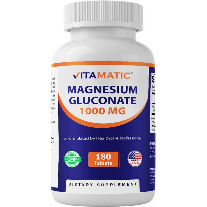 Vitamatic |Magnesium Gluconate 1000 mg |180 Vegetarian Table for wholesale by Vitamatic