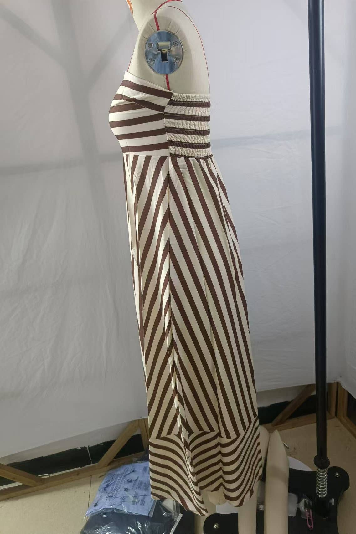Classic Stripe Fit & Flare Bandeau Strapless Maxi Dress for wholesale on Faire6