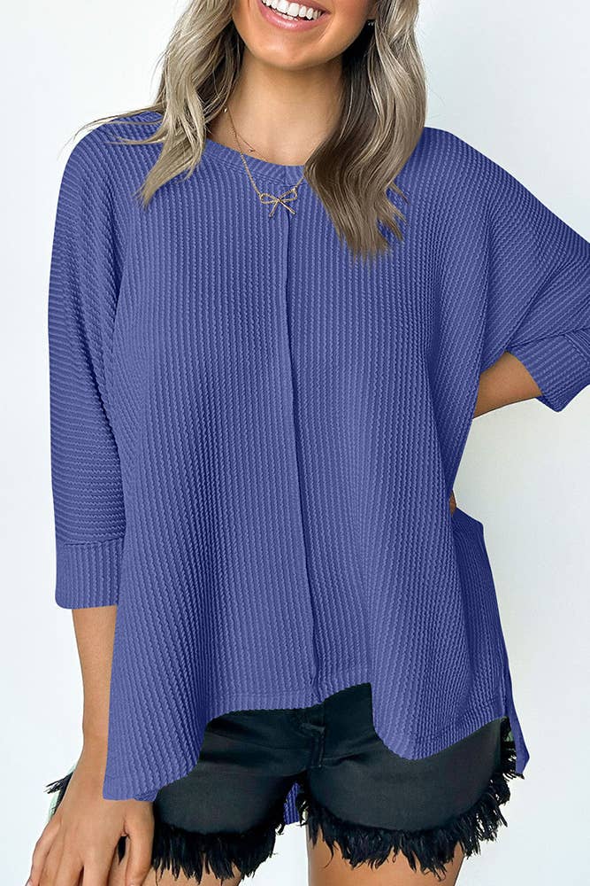 UNISHE - Vente Haut en maille – femme - Top texturé uni à manches chauve-souris à col en V ASJP09413