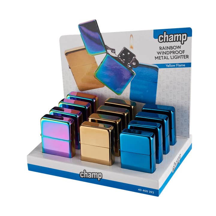 Isqueiro metálico profissional Rainbow com pedra por atacado de Champ by Polyflame