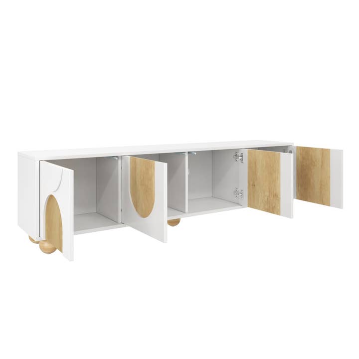 HOMYCASA DESIGN INC - Wholesale Console Table - Farmhouse TV Stand with Cable Holes for TVs up to 75', Cream Style Media Console with Rebound Device, Elegant Entertainment Center with 5 Solid Wood Legs for Living Room, Bedroom, White, 69.6'W9