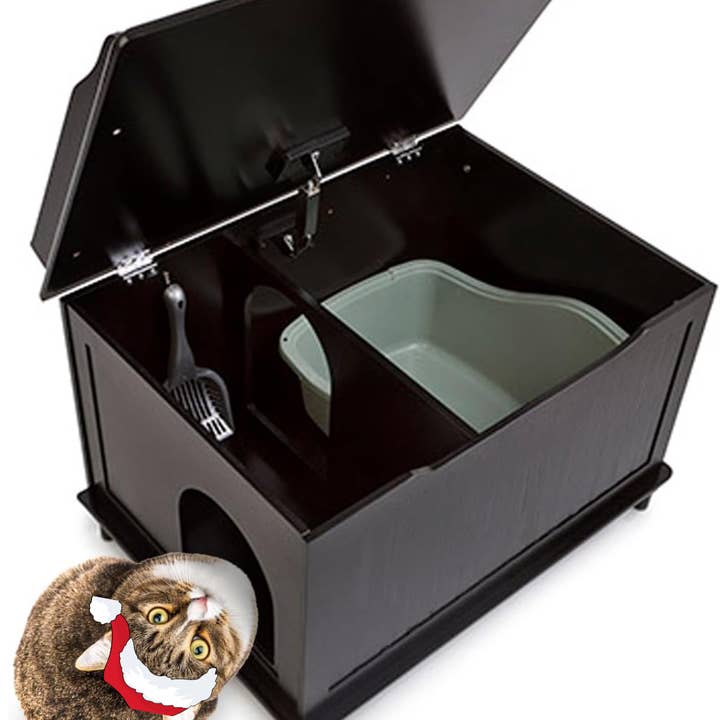 Cat Litter Box Enclosure, Hidden, Dog-Proof Black Cat Box- for wholesale by Designer Pet Products, LLC